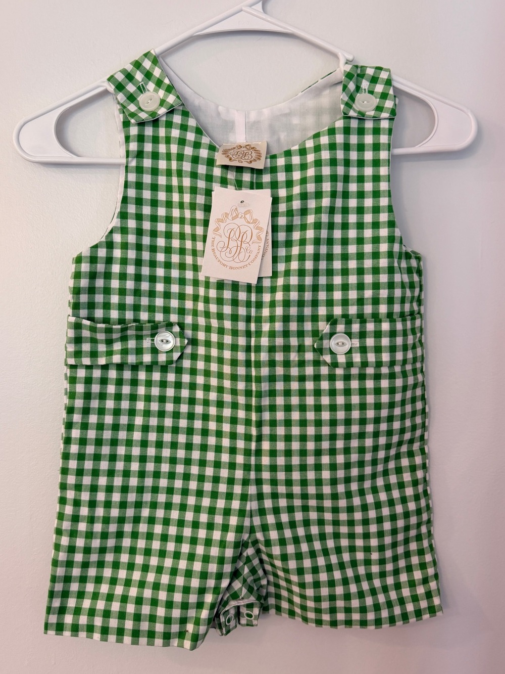 The Beaufort Bonnet Company Green Gingham Romper NWT